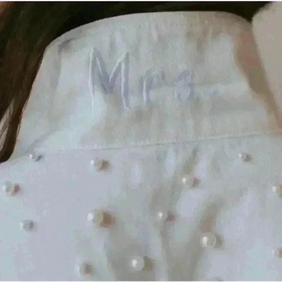 Untamed Petals Pearl Posy White Denim Jacket For Mrs. - Picture 3 of 14